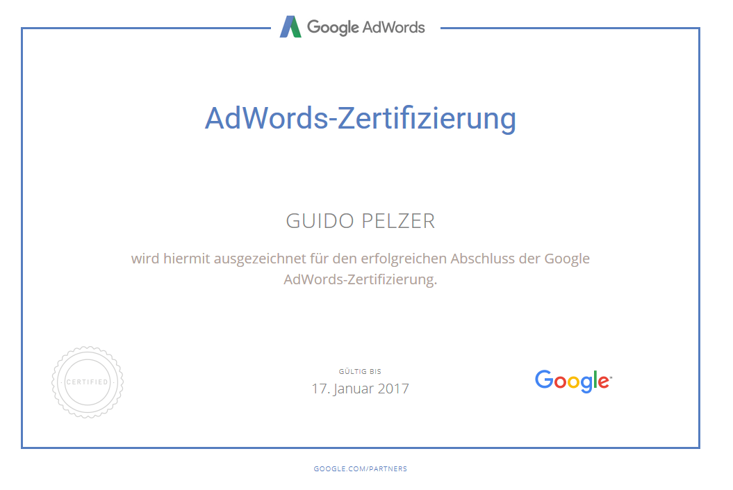 Guido Pelzer- AdWords zertifiziert