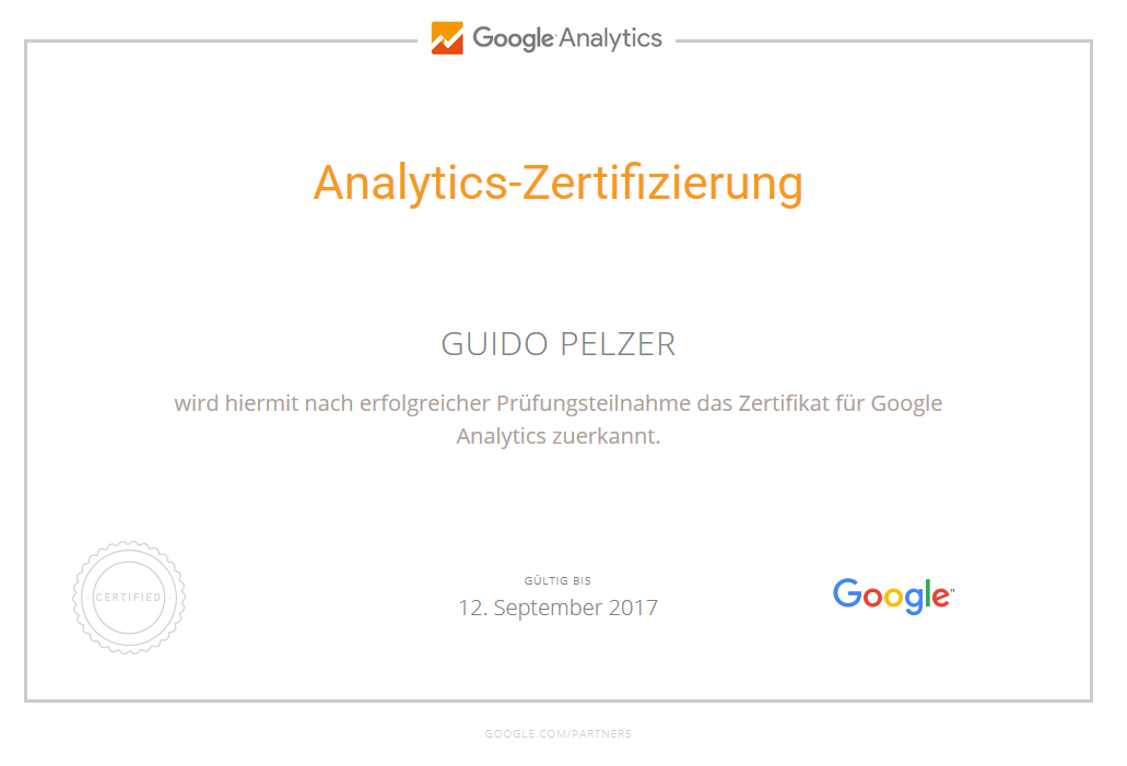 Guido Pelzer- Google Analytics zertifiziert